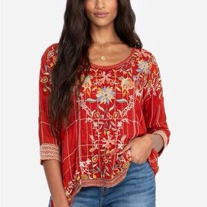 Johnny Was Embroidered Red Women's Top